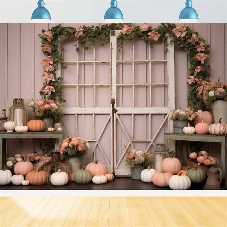 Pastel Pumpkin Display Flowers Rustic Decor Backdrop BRP9-199