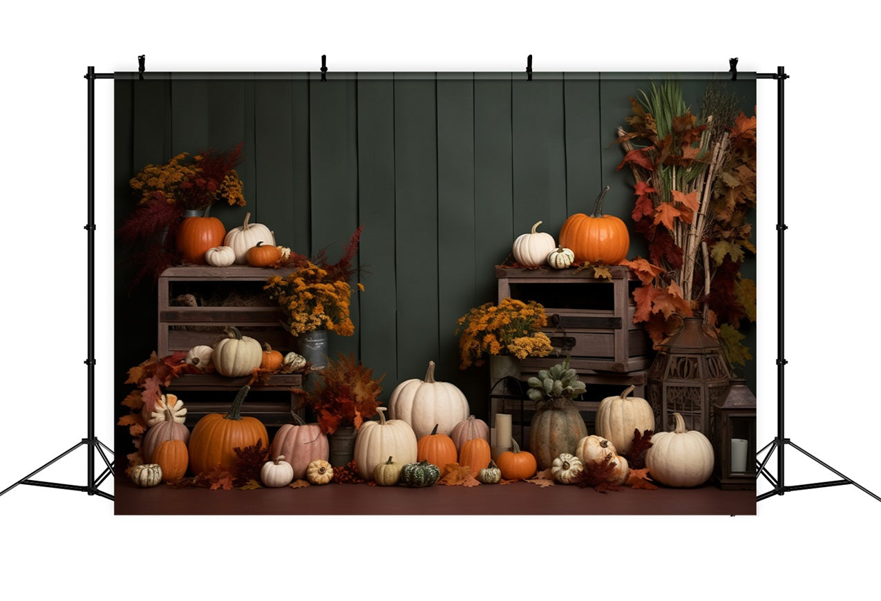 Green Panel Autumn Harvest Pumpkins Backdrop BRP9-200