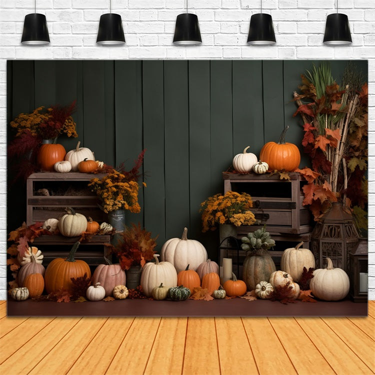 Green Panel Autumn Harvest Pumpkins Backdrop BRP9-200