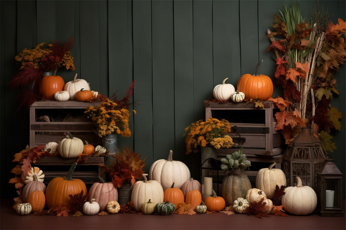 Green Panel Autumn Harvest Pumpkins Backdrop BRP9-200