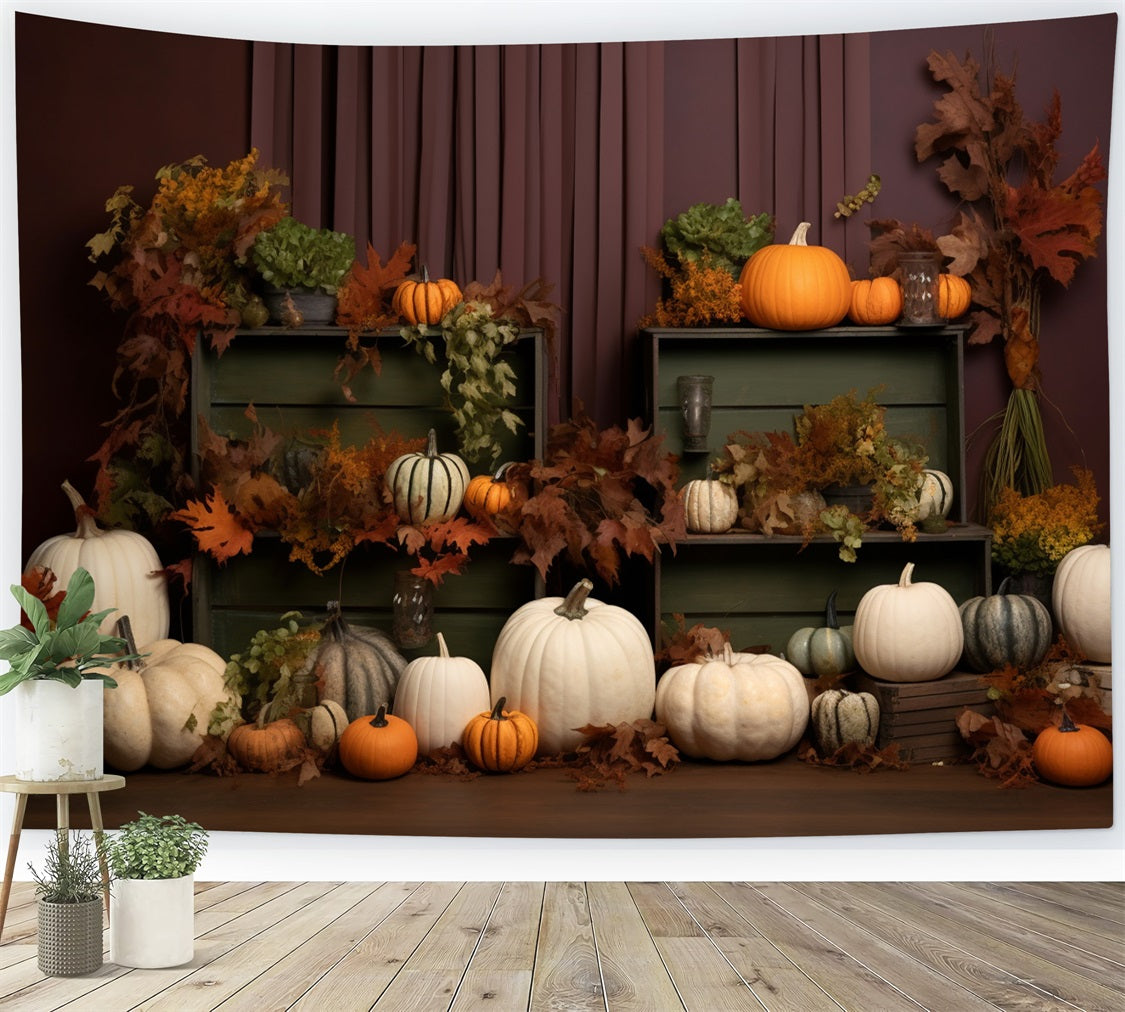 Cozy Fall Display Pumpkins Leaves Backdrop BRP9-201