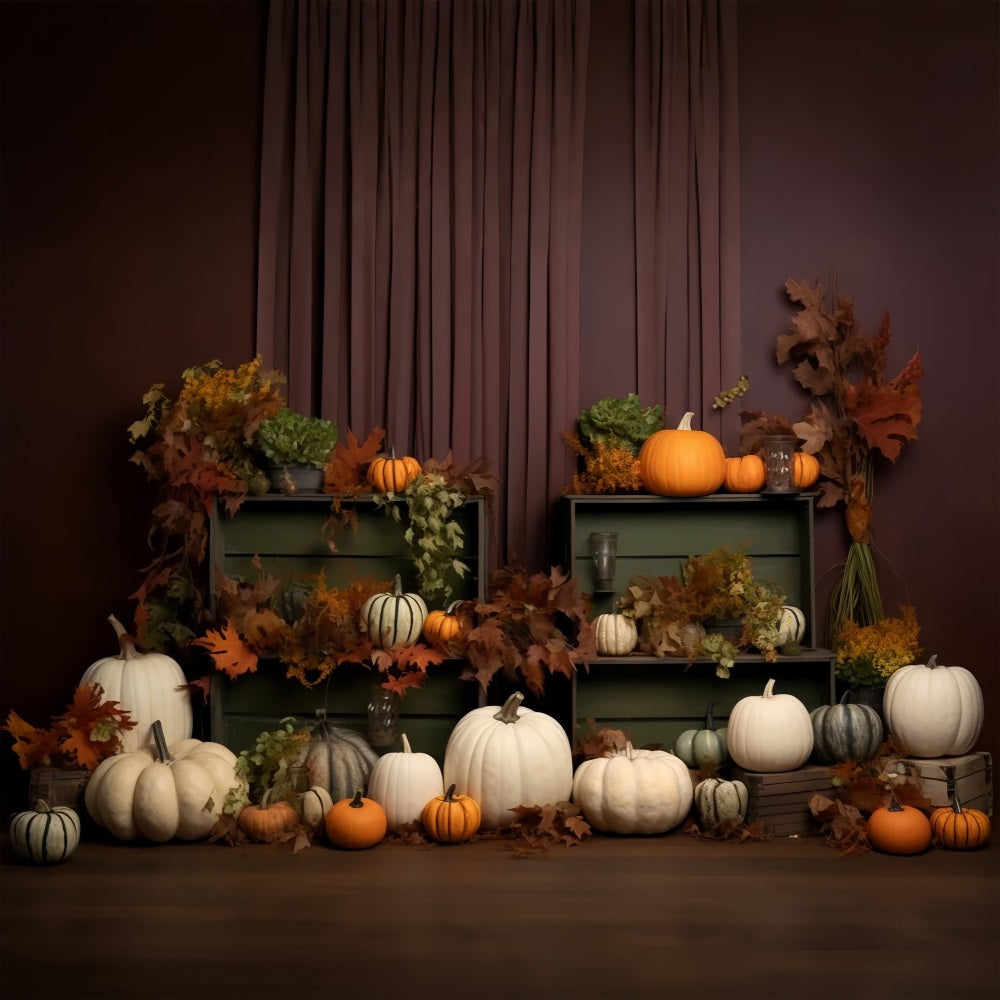 Cozy Fall Display Pumpkins Leaves Backdrop BRP9-201