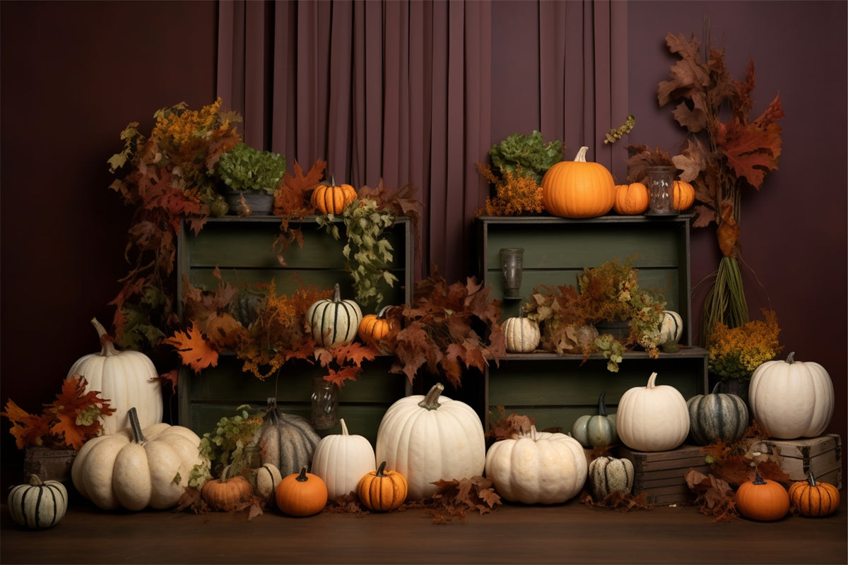 Cozy Fall Display Pumpkins Leaves Backdrop BRP9-201