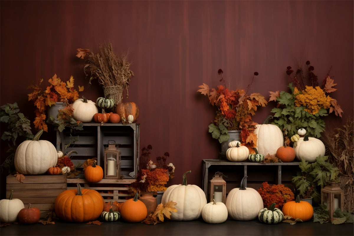 Fall Harvest Display Pumpkins Lanterns Backdrop BRP9-203