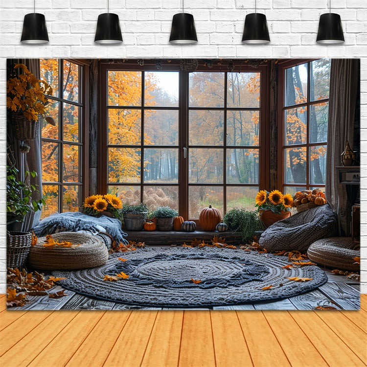 Autumn Sunflower Pumpkin Window Nook Backdrop BRP9-204