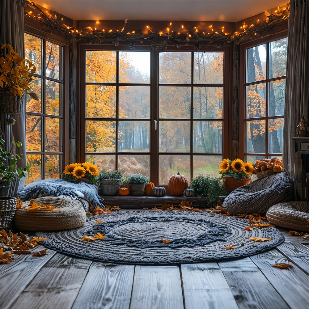 Autumn Sunflower Pumpkin Window Nook Backdrop BRP9-204