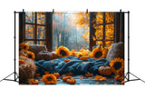 Warm Autumn Sunflower Pumpkin Cozy Window Backdrop BRP9-205