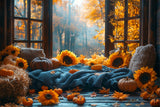 Warm Autumn Sunflower Pumpkin Cozy Window Backdrop BRP9-205