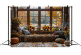 Autumn Sunflowers Cozy Window Nook Backdrop BRP9-206