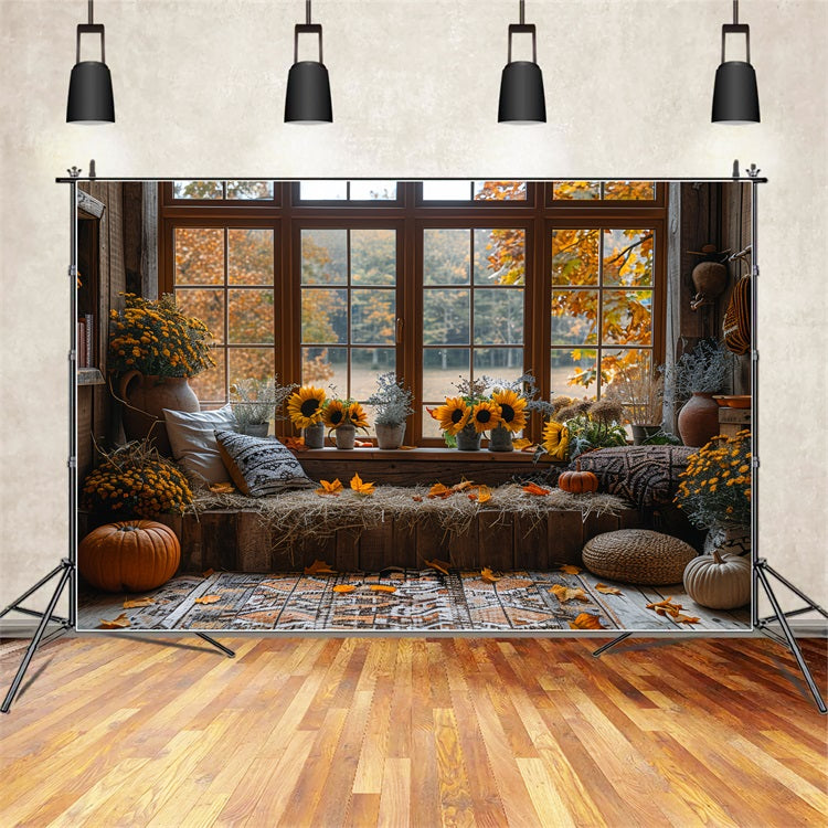 Autumn Sunflowers Cozy Window Nook Backdrop BRP9-206