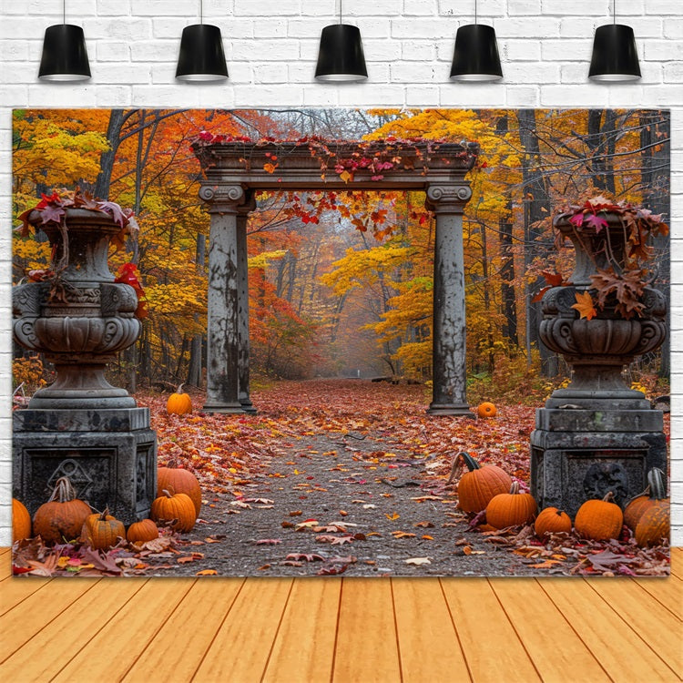 Enchanted Autumn Forest Stone Columns Backdrop BRP9-208