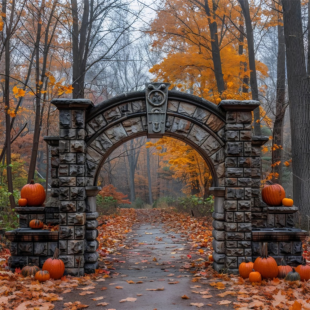 Ancient Stone Arch Pumpkin Fall Scene Backdrop BRP9-209