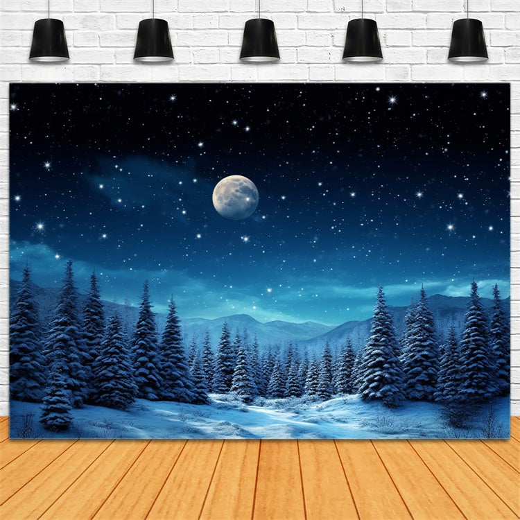 Winter Night Sky Snowy Trees Photography Backdrop BRP9-210