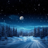 Winter Night Sky Snowy Trees Photography Backdrop BRP9-210