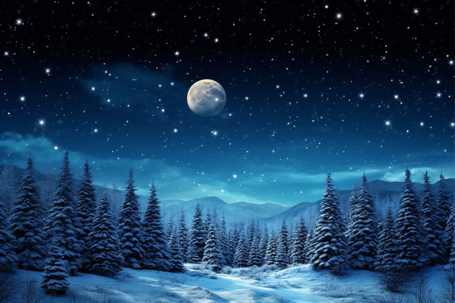 Winter Night Sky Snowy Trees Photography Backdrop BRP9-210