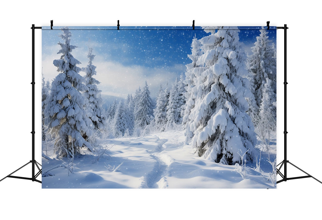 Snow Covered Pines Winter Sky Scenic Backdrop BRP9-212