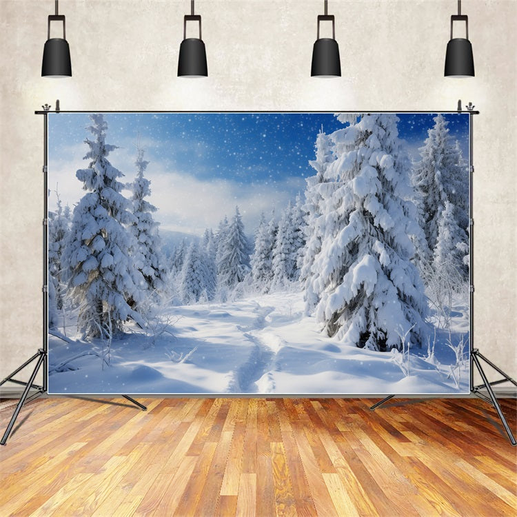 Snow Covered Pines Winter Sky Scenic Backdrop BRP9-212