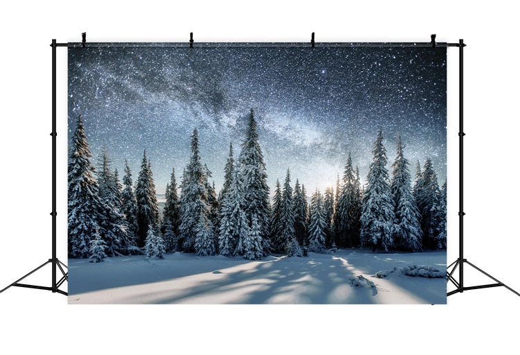 Milky Way Over Winter Snowy Forest Backdrop BRP9-213