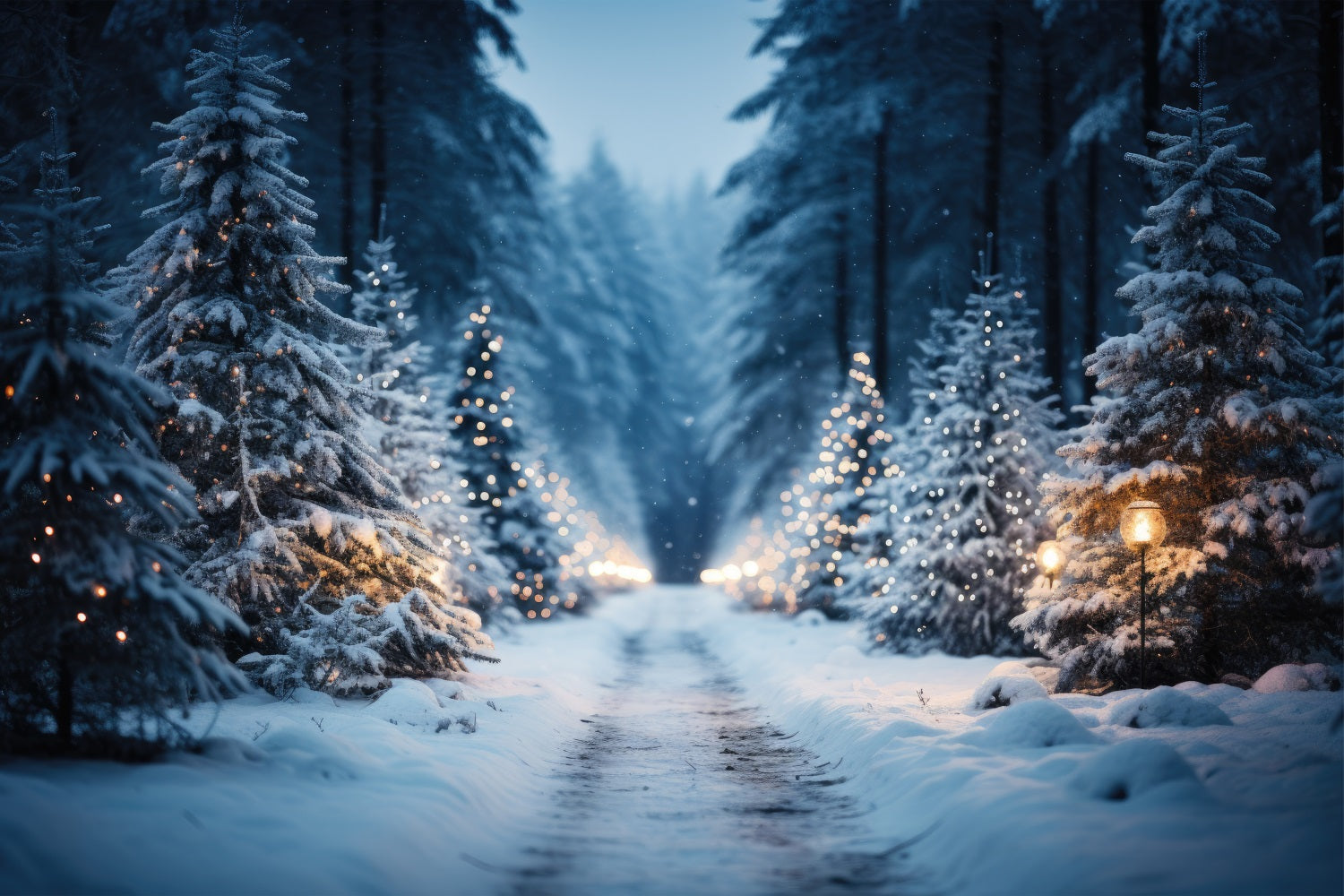 Winter Wonderland Trail Through Snowy Pines Backdrop BRP9-215