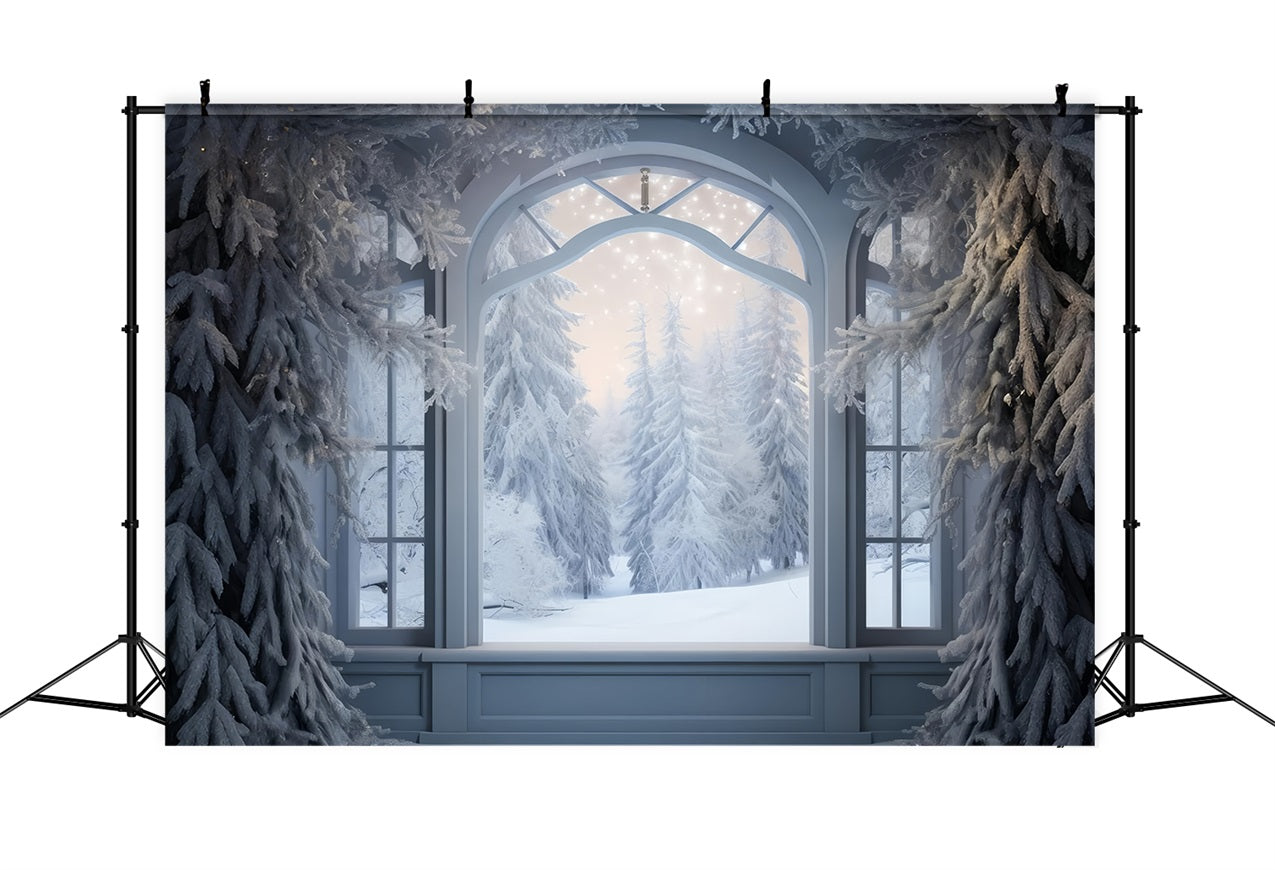 Winter Frozen Forest Scene Outside Window Backdrop BRP9-233