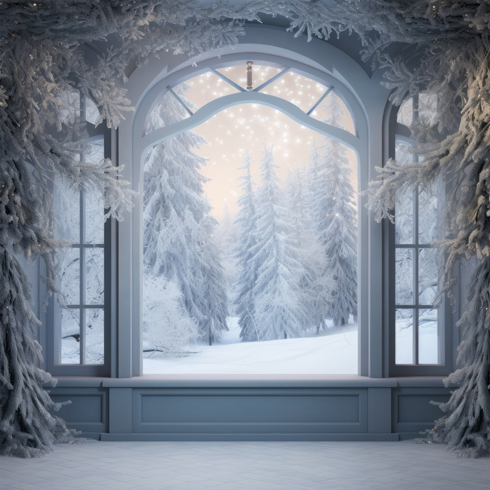 Winter Frozen Forest Scene Outside Window Backdrop BRP9-233