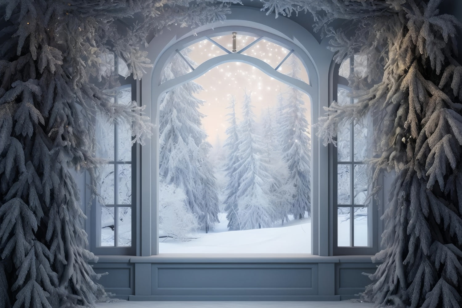 Winter Frozen Forest Scene Outside Window Backdrop BRP9-233