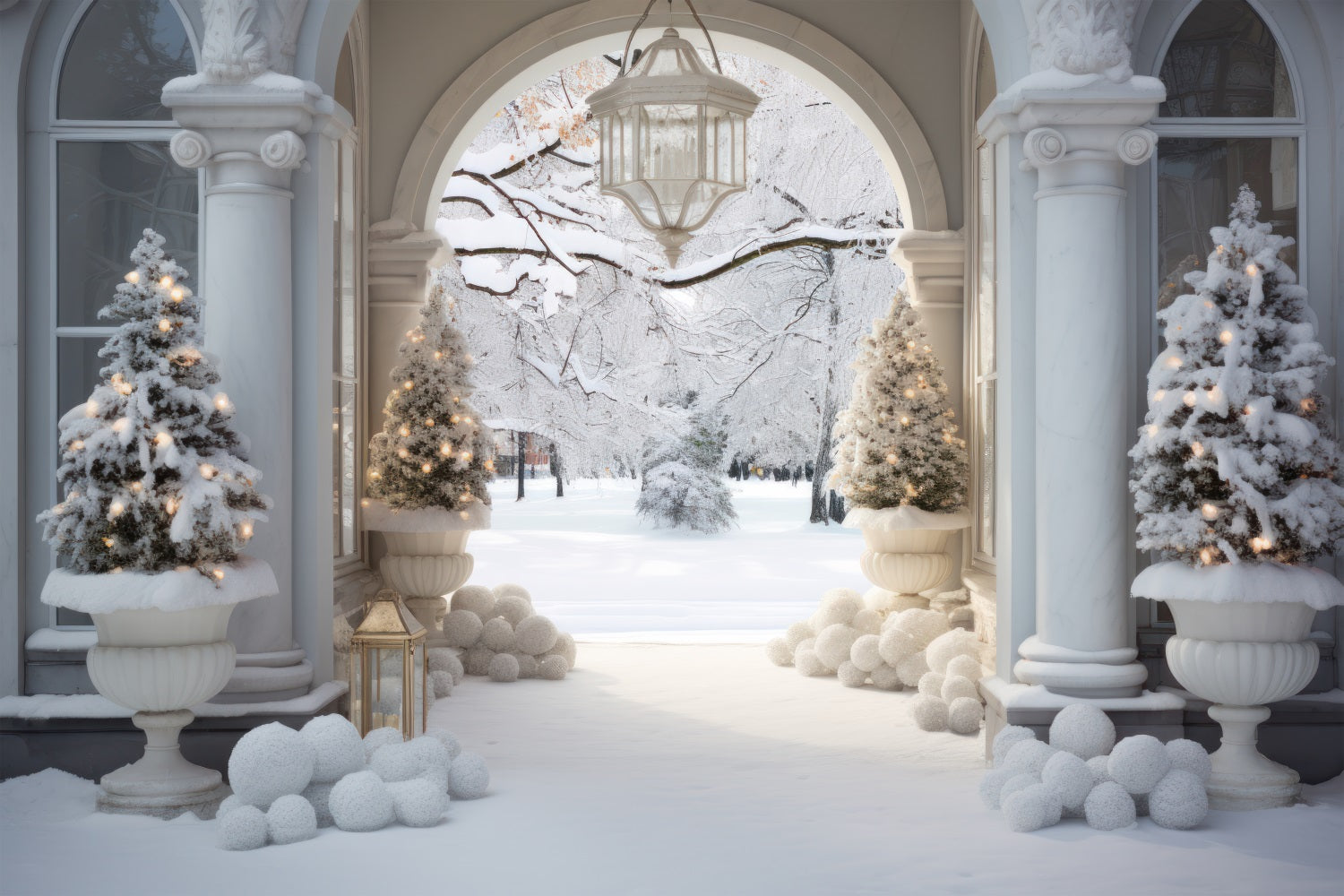 Winter Wonderland Courtyard Marble Arch Backdrop BRP9-235