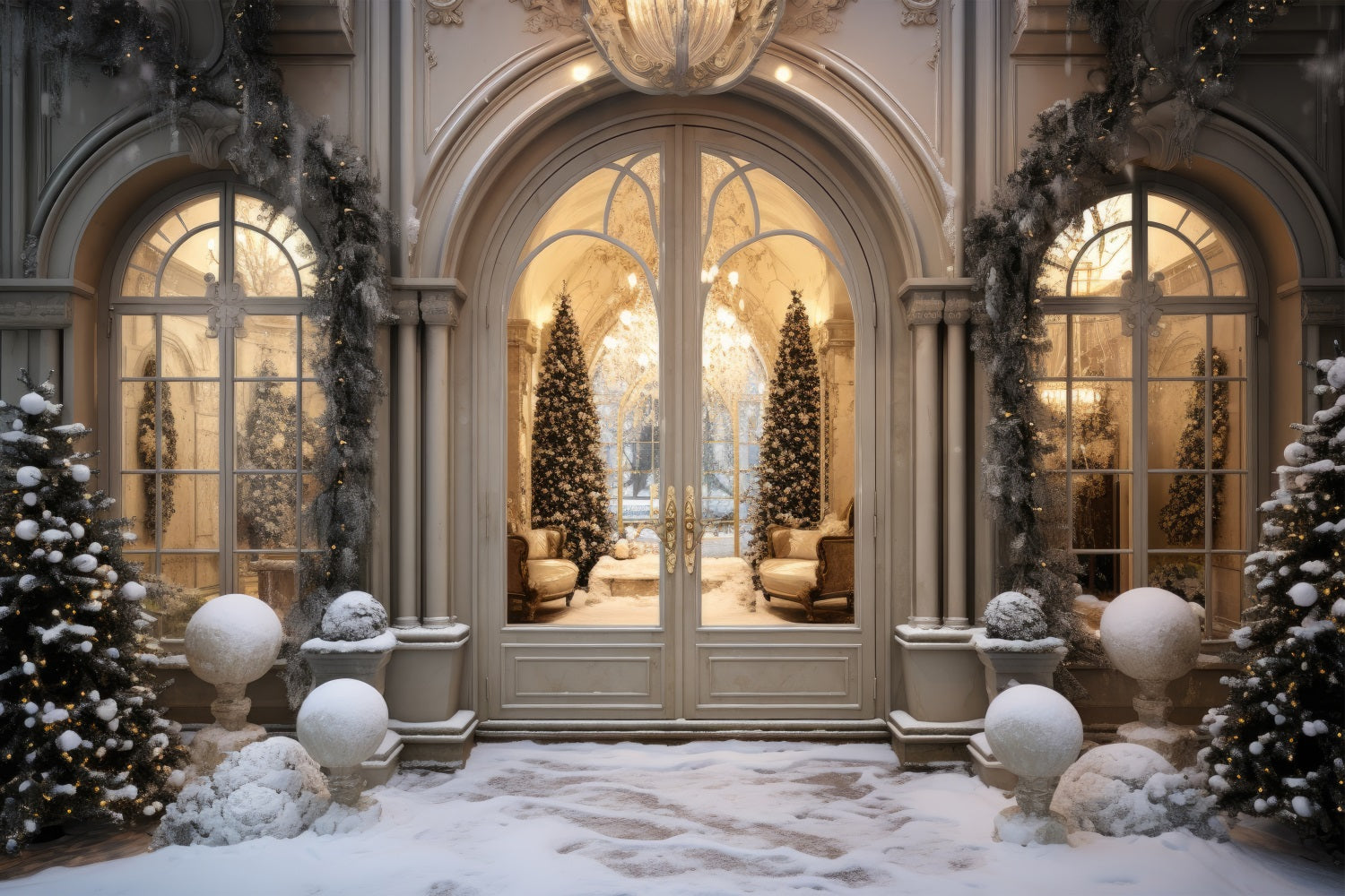 Luxurious Christmas Winter Snowy Entrance Backdrop BRP9-237