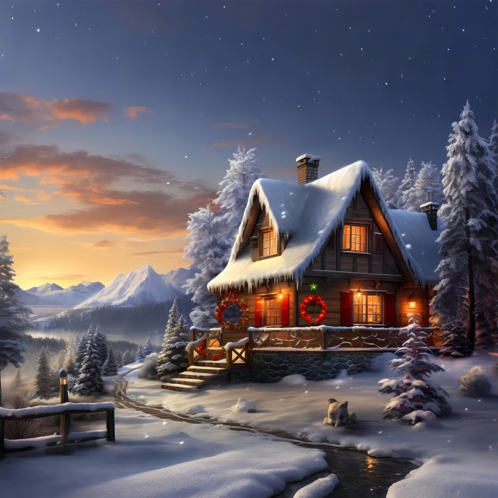 Winter Wonderland Sunset Cozy Cabin Backdrop BRP9-238