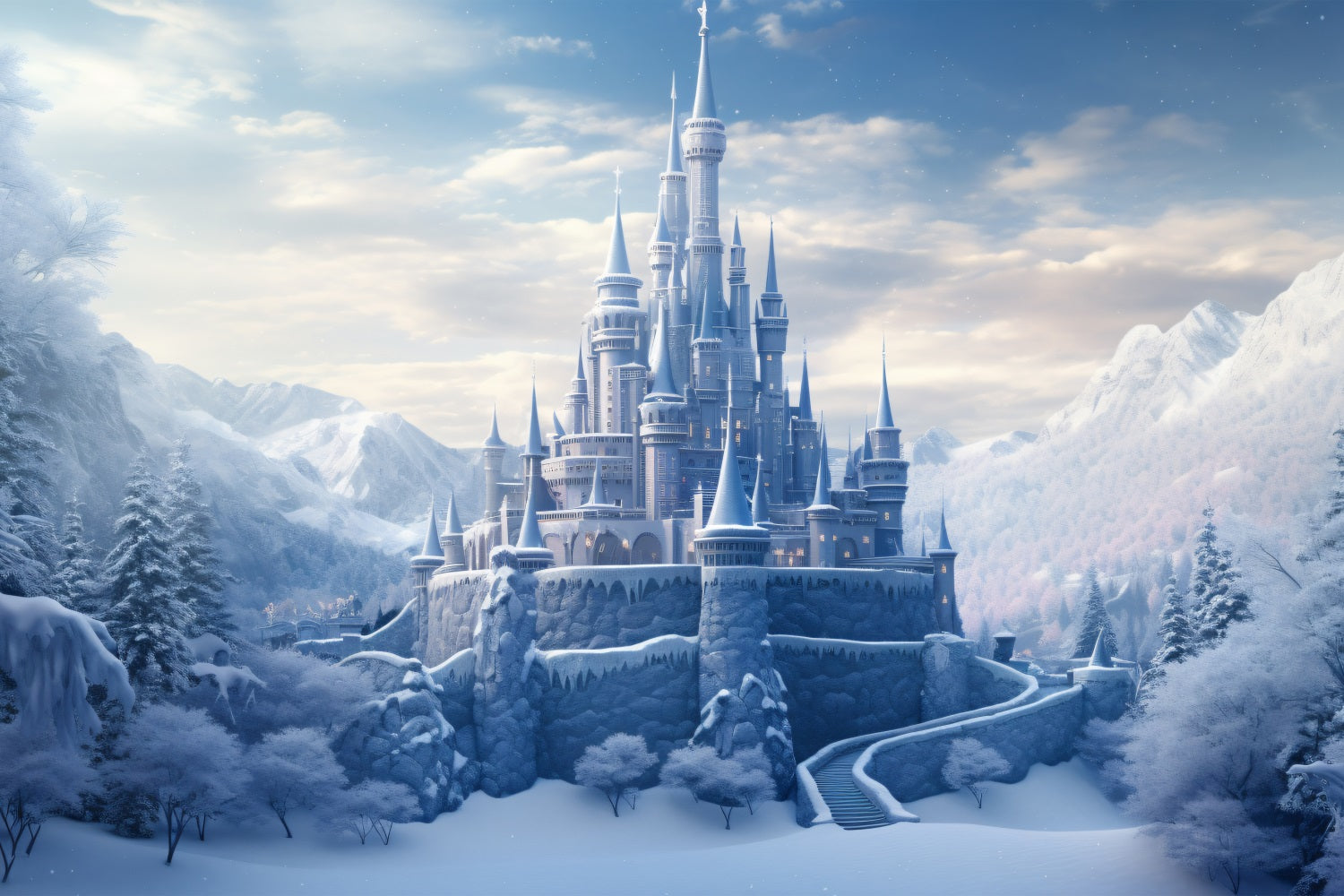 Winter Dreamy Castle Icy Landscapes Backdrop BRP9-242