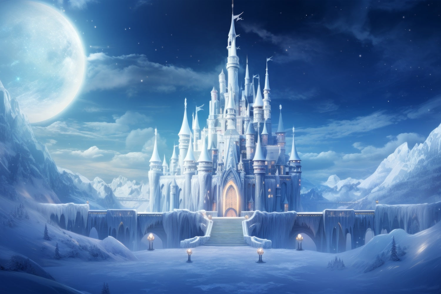 Winter Kingdom Castle Under Starry Sky Backdrop BRP9-246