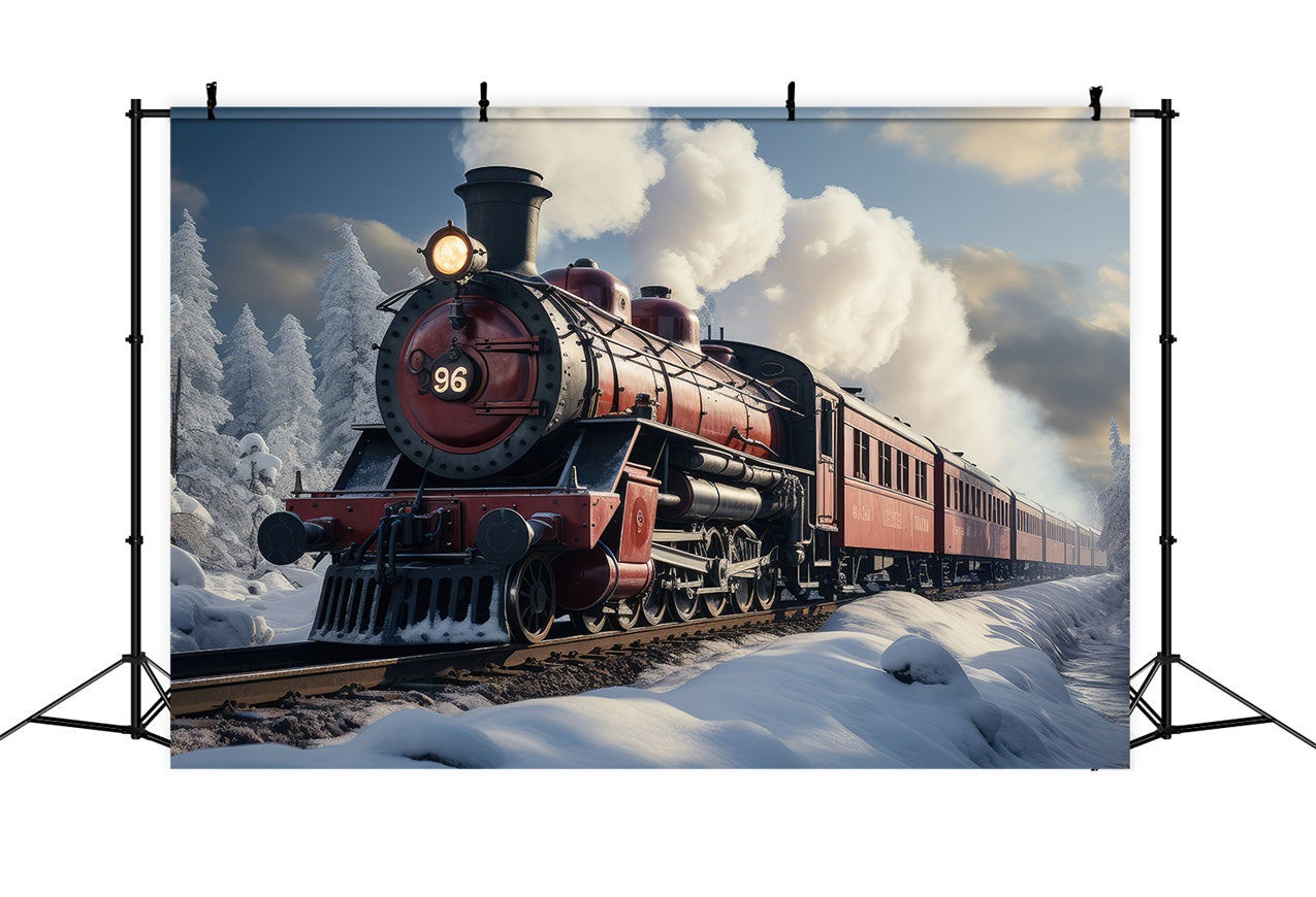 Winter Snowy Railroad Vintage Steam Train Backdrop BRP9-249