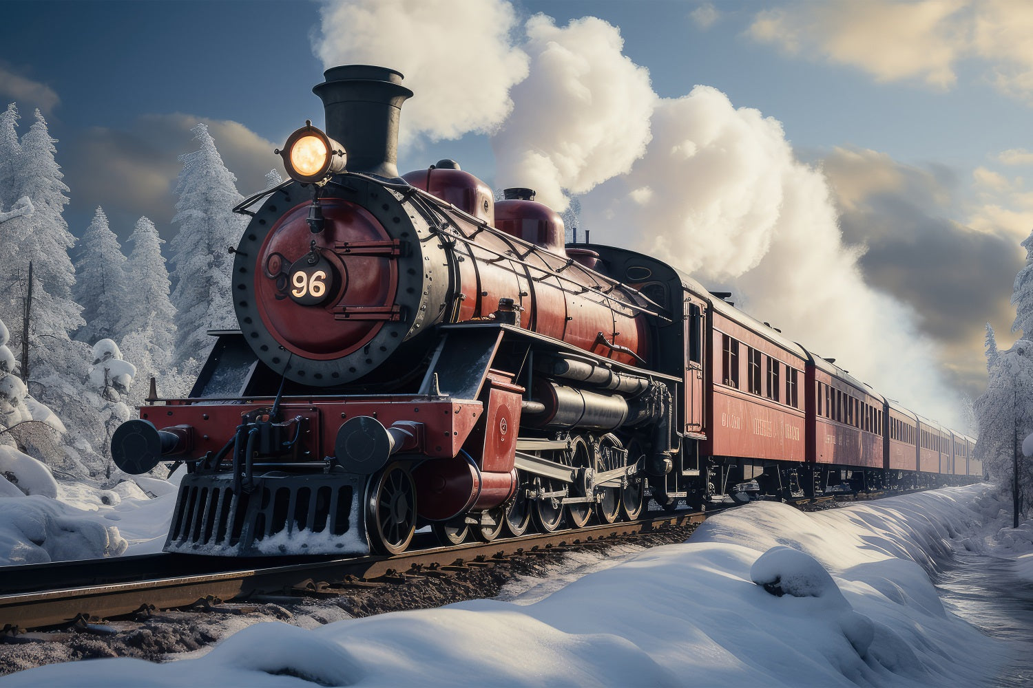 Winter Snowy Railroad Vintage Steam Train Backdrop BRP9-249