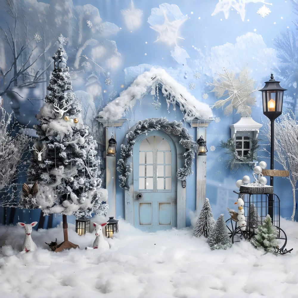 Snowy Cabin Christmas Winter Wonderland Backdrop BRP9-25