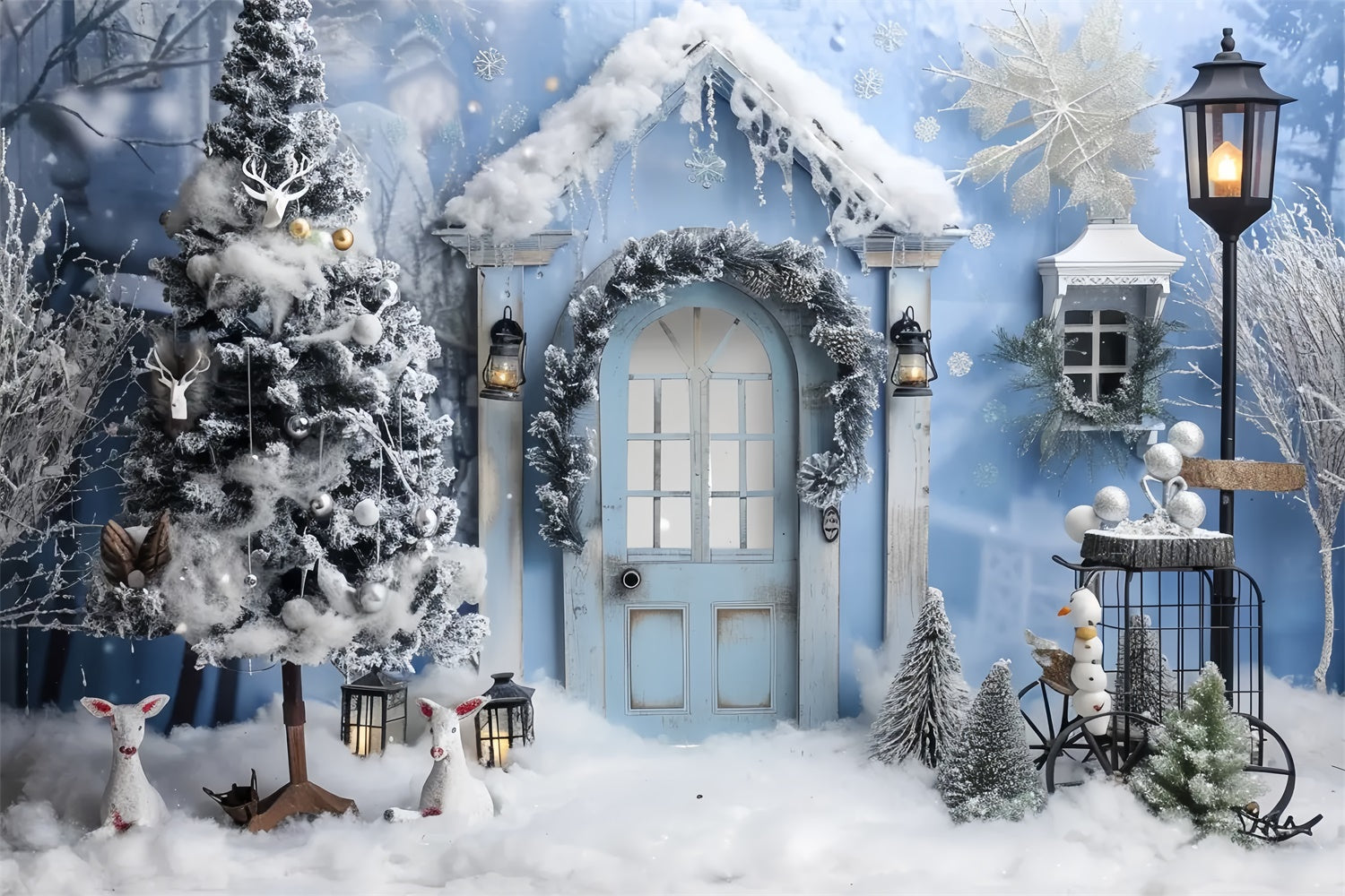 Snowy Cabin Christmas Winter Wonderland Backdrop BRP9-25