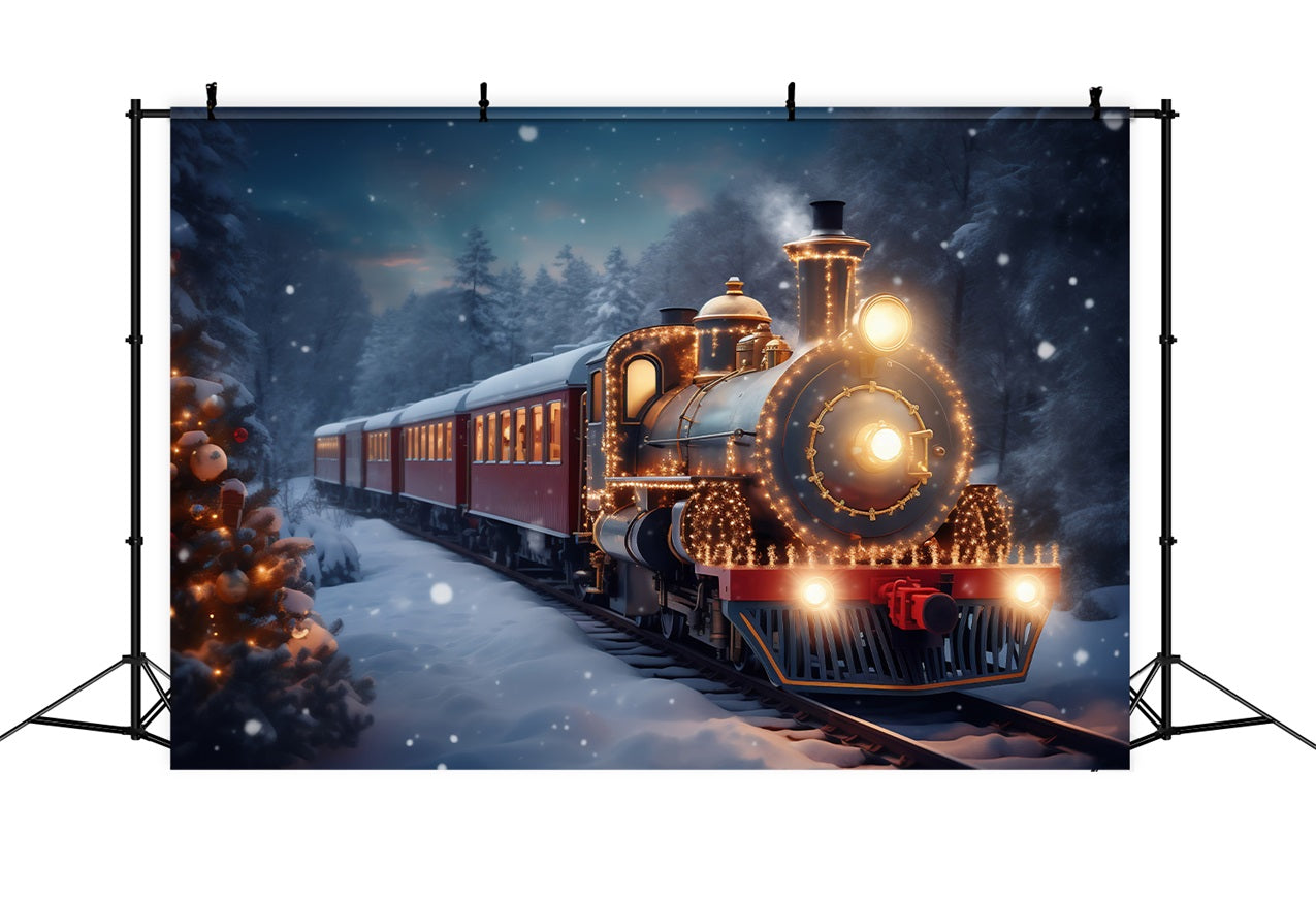 Glowing Steam Engine Winter Wonderland Backdrop BRP9-251