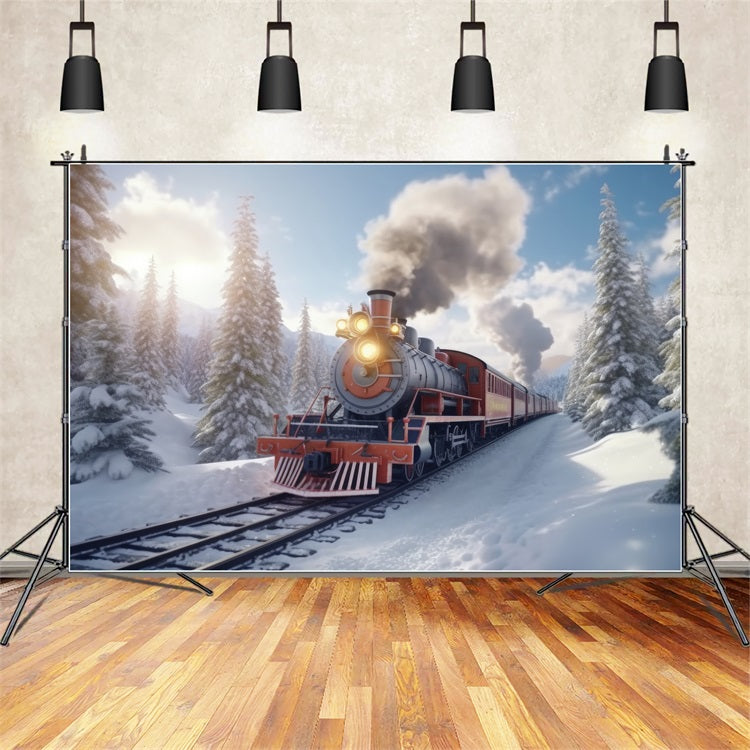 Winter Bright Snowy Morning Train Ride Backdrop BRP9-253