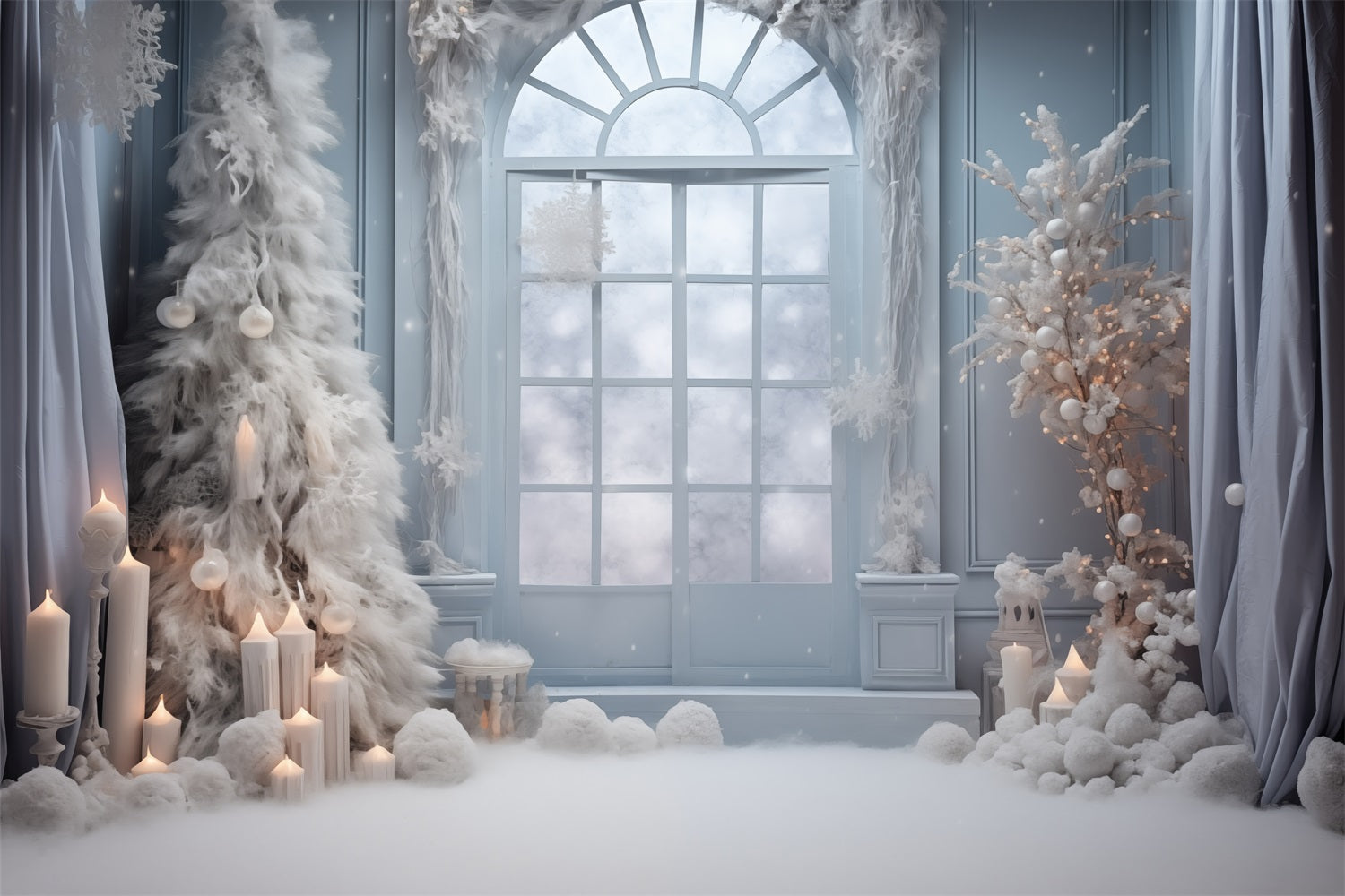 Frosty Window Scene Candles Winter Backdrop BRP9-254