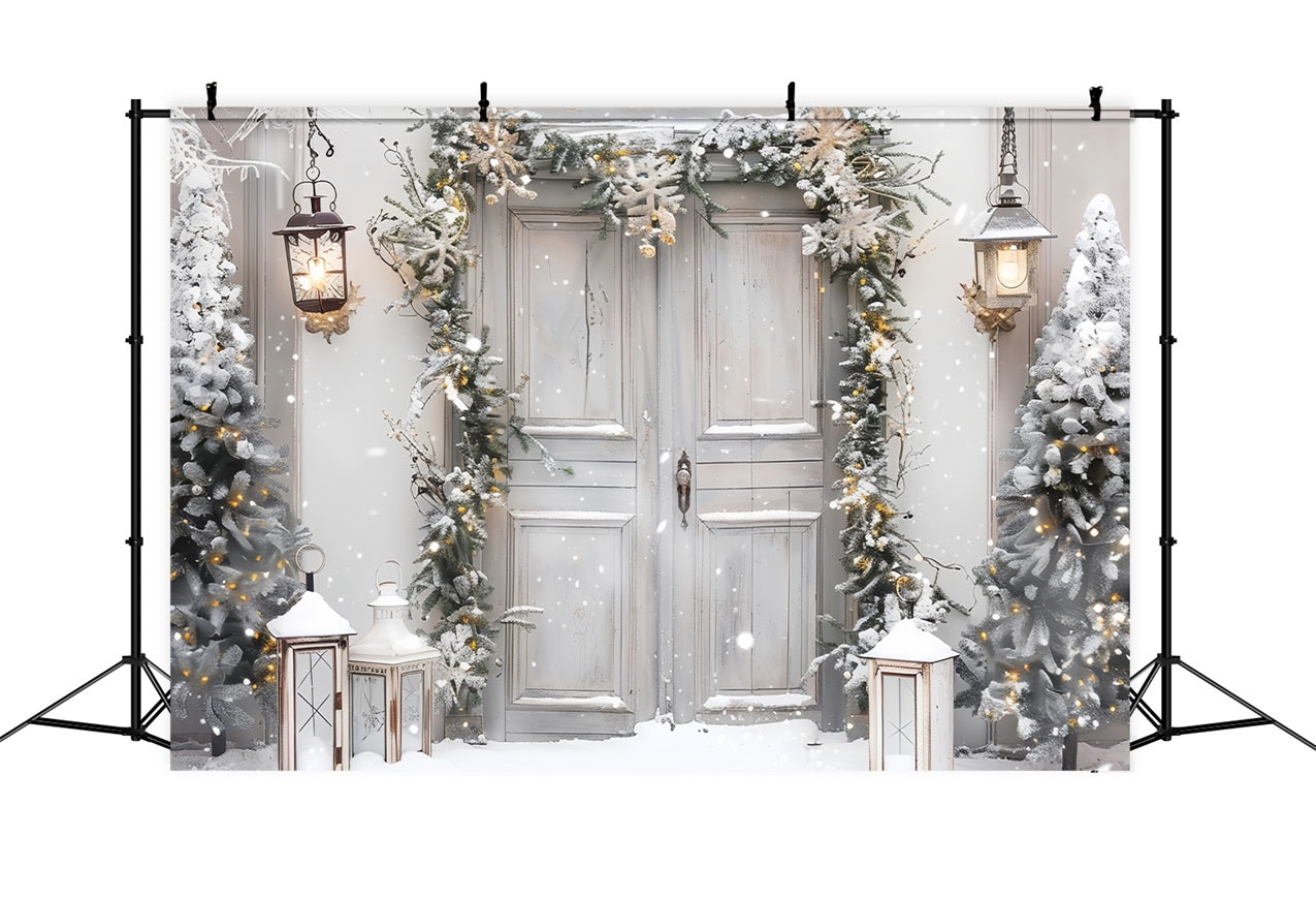 Winter Wonderland Door Snow Covered Trees Backdrop BRP9-257