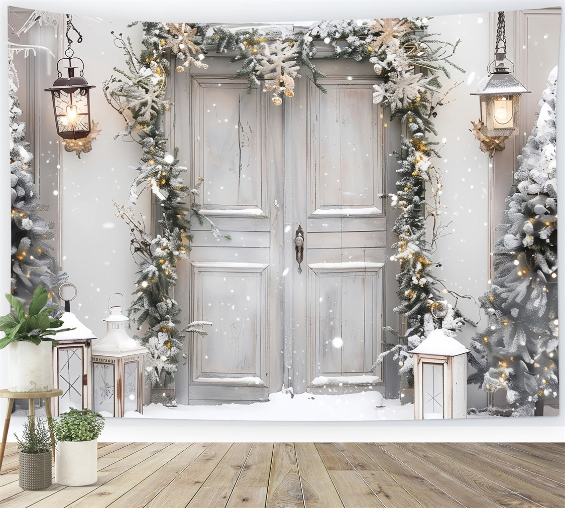 Winter Wonderland Door Snow Covered Trees Backdrop BRP9-257