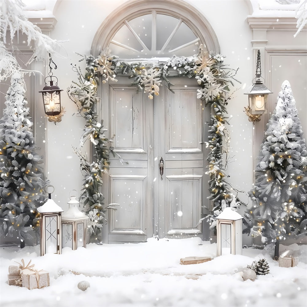 Winter Wonderland Door Snow Covered Trees Backdrop BRP9-257