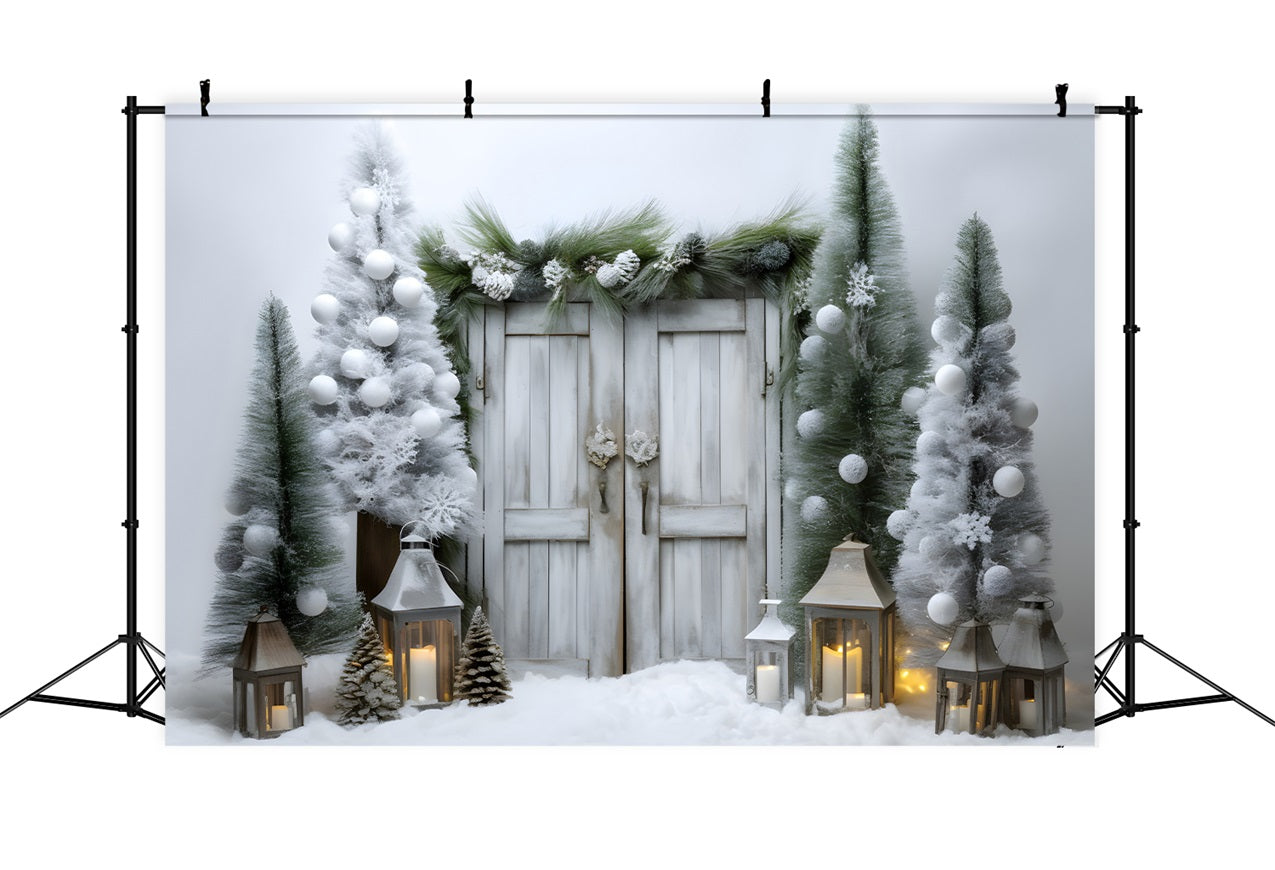 Snowy Lantern Lit Winter Wonderland Door Backdrop BRP9-258