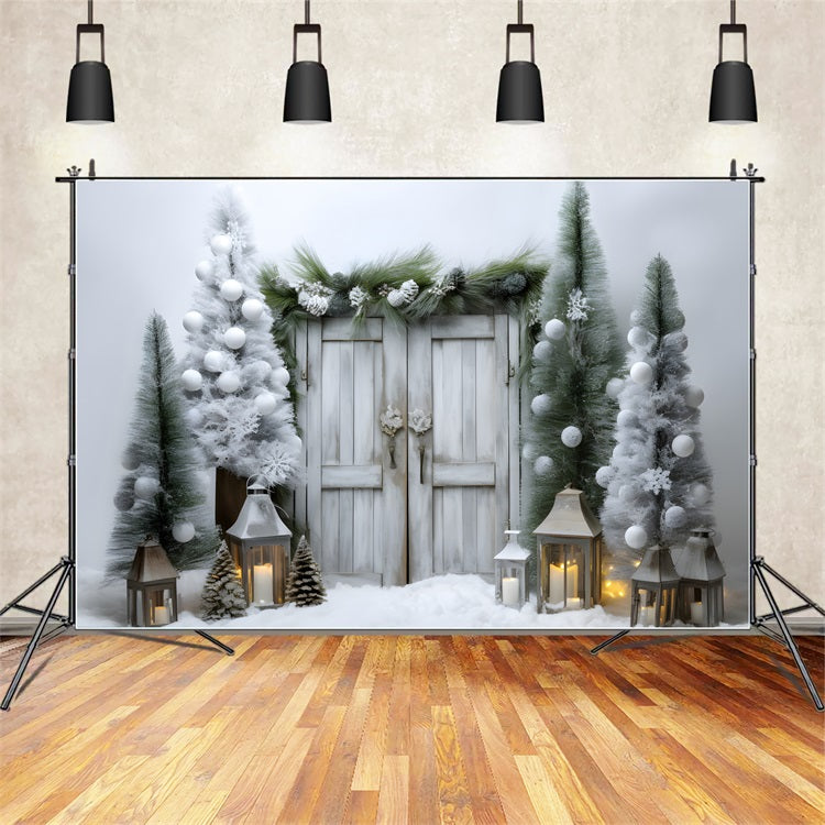 Snowy Lantern Lit Winter Wonderland Door Backdrop BRP9-258