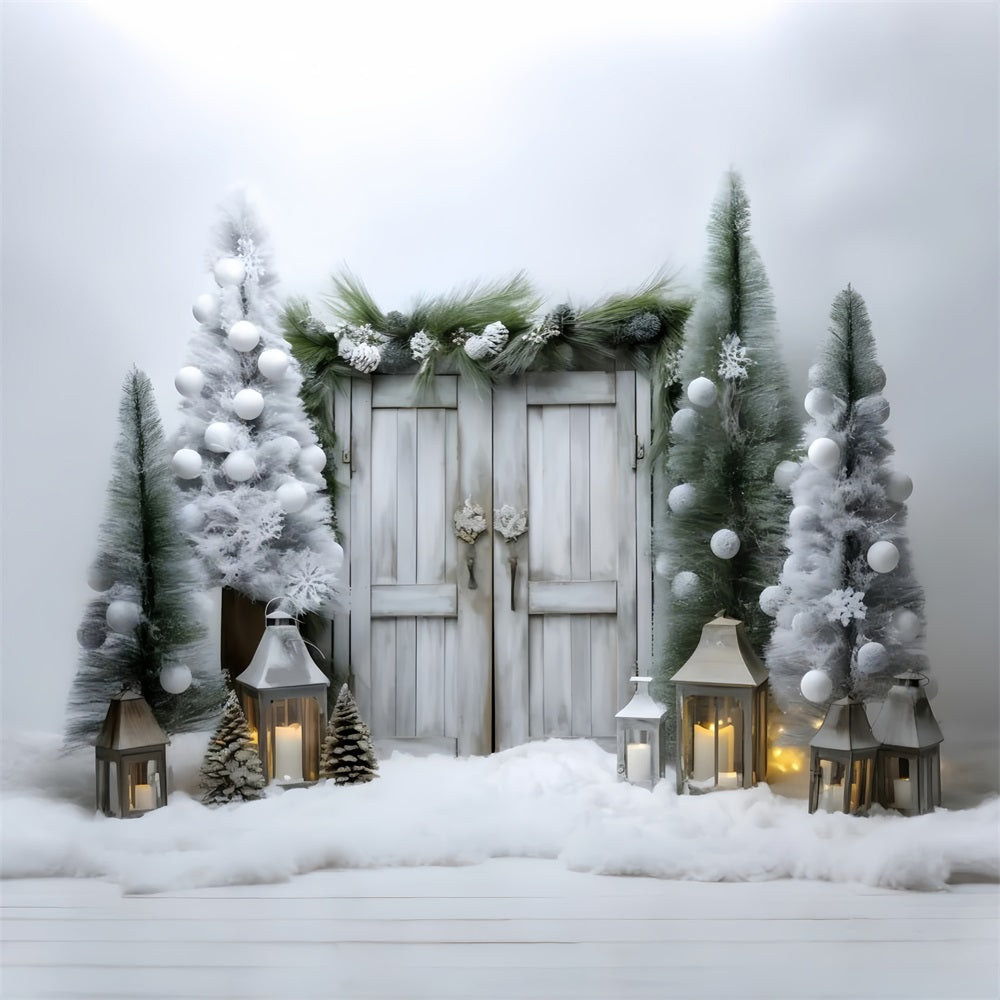 Snowy Lantern Lit Winter Wonderland Door Backdrop BRP9-258