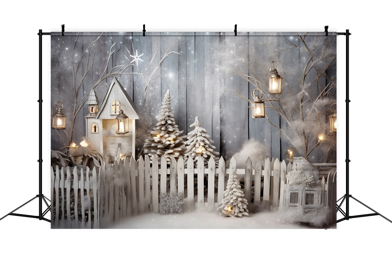 Winter Wonderland Snowy Fence Lanterns Backdrop BRP9-259