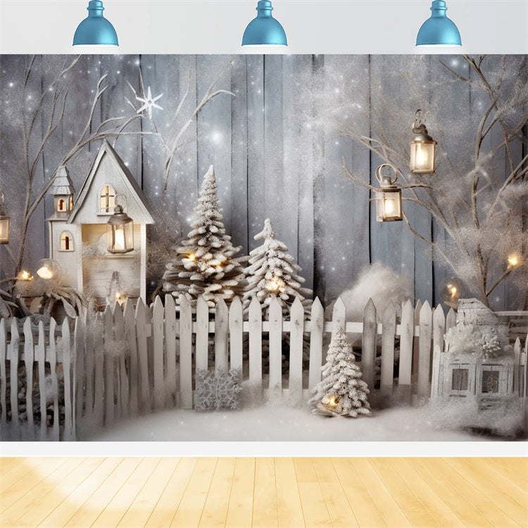 Winter Wonderland Snowy Fence Lanterns Backdrop BRP9-259