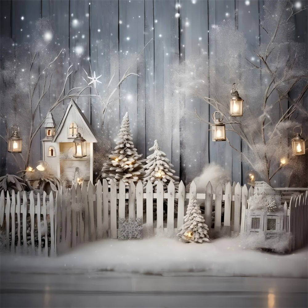 Winter Wonderland Snowy Fence Lanterns Backdrop BRP9-259