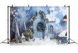 Snow-Covered Christmas Woodland Lodge Scene Backdrop BRP9-26