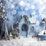 Snow-Covered Christmas Woodland Lodge Scene Backdrop BRP9-26