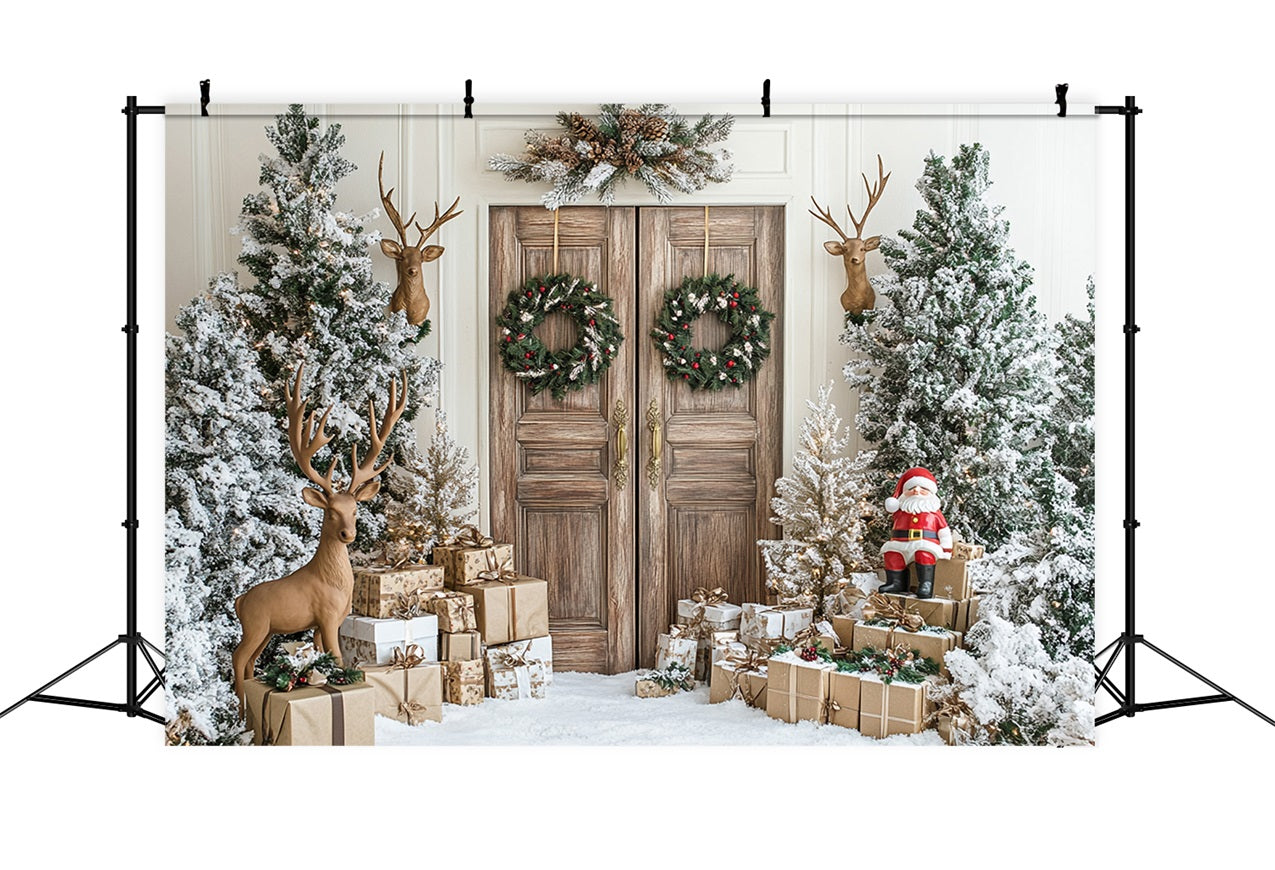 Rustic Winter Door Santa Reindeer Decor Backdrop BRP9-260